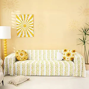 Erosebridal Boho Couch Cushion Covers for Large Dogs Farmhouse Botanical Couch Covers Beige Yellow Floral Leaf Sofa Cover,Rustic Leaves Cushion Sofa Furniture Protector for Pets,91"x150"