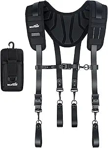 MELOTOUGH Oil Tanned Leather Padded Tool Belt Suspenders for Men,Carpenter Tool Bag Suspenders- Heavy Duty & Padded Support w/Adjustable Chest Strap,Electrical Worker,Gifts for Men,Black