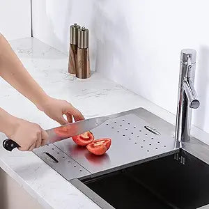 Over the Sink Cutting Board, Stainless Steel Over Sink Cutting Board, RV Sink Cover for Counter Space, Expandable Dish Drain Board, Kitchen Gadgets, 15.75" x 12.8"