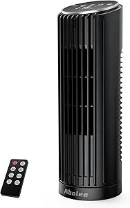 Abolee Tower Fan for Bedroom, 23ft/s Desk Fan with Remote, 70┬░ Oscillating Desk Fan, 4 Speeds, 4 Modes,12Timer, 13'' Bladeless Portable Fan for Bedroom Office Home Black