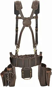 Tourbon Tool Belt with Suspenders Carpentry Multipurpose Rig Pockets Organizer Electrician Tools Pouch Holder Genuine Leather Bag for Construction Framers