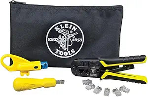 Klein Tools VDV026-212 Coax Installation Kit with Crimp Tool, Cable Cutter, Stripper and F connectors with Storage Bag