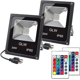 20W RGB LED Flood Lights Color Changing Floodlight with Remote Control Waterproof Outdoor Landscape Lighting,16 Colors 4 Mode Dimmable Wall Washer Light for Garden,Yard (2 Pack)