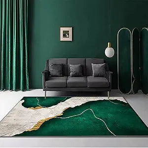 Modern Emerald Green Silver Marble Rugs 4'x6' Waved Swirl Abstract Area Rug for Home Office Decor Kitchen Entryway Mats Aesthetic Carpet