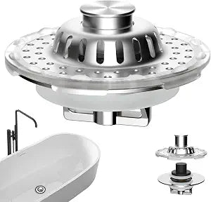 Universal Bathtub Drain Stopper, Metal Top Strainer Hair Catcher, Chrome