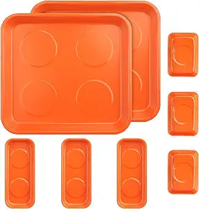 8 PCS Magnetic Trays, Include 2 PCS 11.4 X10.6Inch & 3 PCS 5.9 X 2.6 Inch & 3 PCS 3.7 X 2.5 Inch, Magnet Tool Tray, Magnetic Parts Tray, Orange, by GENHAKON