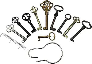 Universal Skeleton Key Set - Works with 1/2 Inch Keyholes Only - Generic Hollow Barrel Vintage Keys for Antique Furniture - Cabinet Doors, Grandfather Clocks, Dresser Drawers (Set of 10 Keys)