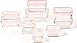 GLASSLOCK Smart 20-Piece Glass Food Storage Set - 100% Airtight & Leakproof, BPA Free lids, Freezer to Oven Safe, Meal Prep