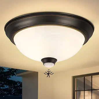Outdoor Motion Sensor Flush Mount Ceiling Light with 6 Modes and 2 Bulbs