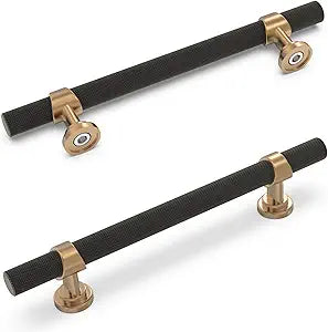 10 Pack 5 Inch Cabinet Pulls knurled Matte Black and Champagne Bronze Kitchen Cabinet Handles Aluminum and Zinc Alloy Drawer Pulls Solid Cabinet Hardware