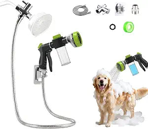 Dog Shower Attachment Water Hose Nozzle Sprayer Set with Metal 3-Way Shower Diverter & 6FT Shower Hose, 10 Spray Modes,with Soap Dispenser,Suitable for Indoor Outdoor Dog Washing