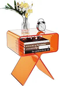 Acrylic Nightstand Side Table Modern Design Clear Home Decor Display End Table for Living Room (Orange)