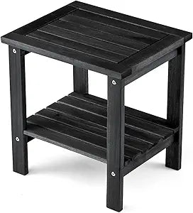 THYOI Premium Acacia Wood Outdoor Side Table, Adirondack Square Patio End Table with 2-Tier Storage Shelf, Weather-Resistant Small Table for Porch, Garden, Backyard, Poolside (Black)