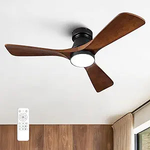 42-Inch Ceiling Fan with Lights, Remote Control, Flush Mount, Dimmable, Reversible, Wood Blades, Power-Off Memory, Quiet DC Motor  Modern Hugger Ceiling Fan for Living Room, Bedroom, Patio