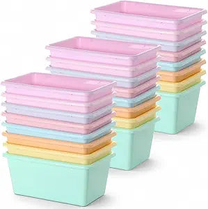 gisgfim 24 Pack Plastic Cubby Storage Bins Crew Toy Stackable Bin Classroom Plastic Cubby Bins Stackable Storage Containers Classroom Book Bin for Student Teacher School Office Home(Pastel)