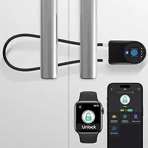 Fingerprint Cable Lock, eLinkSmart Fridge Locks with Bluetooth APP Control, Biometric Smart Padlock for Adults Baby Proof Cabinet Refrigerator French Door Cabinet Gate Locker Bike, 14.9'' Long Black