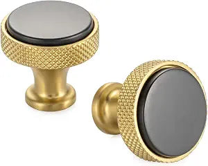 KOOFIZO 10 Pack Black & Gold Knurled Cabinet Knobs Round Single Hole K28