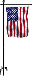 10FT Garden Flag Stand Pole for 3x5 Feet American Flags, Adjustable Flagpole with 5 Spikes Base for Outdoor Yard, Black