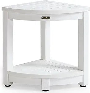 KaimuBench Corner Shower Stool for Inside Shower Waterproof, Poly Lumber Bathroom Shower Corner Bench Seat, Plastic Shower Chair Seat, Shower Shaving Foot Rest with Adjustable Feet, Non-Slip, White