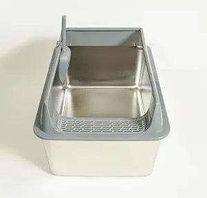 Open Stainless Steel Cat Litter Boxs 21.7" Lx 12.6" W x 11.8" H with Scoop.Particularly Well-Suited to Large Cats