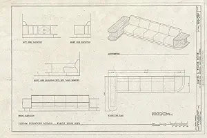 Historic Pictoric : Blueprint Custom Furniture Details - Family Room Sofa - Samuel G. Wiener House, 615 Longleaf Road, Shreveport, Caddo Parish, LA 36in x 24in