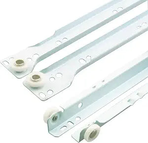 Prime-Line MP7212 Drawer Slide Kit  Replace Drawer Track Hardware  Self-Closing Design Fits Most Bottom/ Side-Mounted Drawer Systems 19-3/4 In. Steel Tracks, Plastic Wheels, White (1 Pair)