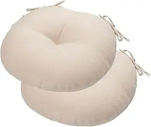 Bistro Chair Cushions 15 inch,Set of 2,Tufted Round Chair Cushions with Ties,15"x15"x4",Water Resistant Round Seat Cushion for Barstool Chairs,Patio Garden Kitchen Outdoor Furniture(Antique Beige)