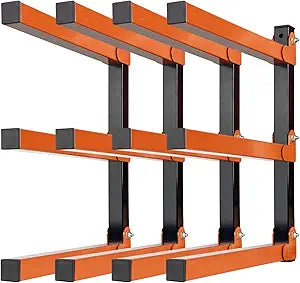 Lumber Storage Metal Rack Wall, Heavy Duty 3-Level Wall-Mounted Wood Rack Organizer for Garage Workshop and Shed (4 Pack)