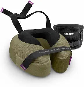 Cabeau Slim TNE-S3 Deluxe Luxury Travel Neck Pillow for Airplanes with Patented Seat Strap and Head Hold Technology (Olive)