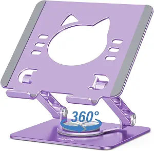 Aoviho Tablet Stand 360 Rotating Aluminum Holder - Adjustable, Portable & Foldable Monitors Stand for iPads, Compatible with 4-13.3" Tablets, Purple