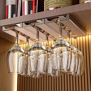 Wine Glass Rack4 Pack Wine Glass Holder Under Cabinet Translucent Wine Glass Holder, Stemware Holder Glass Storage Hanger Organizer for Kitchen and Bar (Amber)