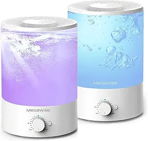 MEGAWISE 2 pack 3.5L Ultrasonic Cool Mist Humidifier Γ Top-Fill, Essential Oil Diffuser, Quiet Operation, Night Light, Auto Shut-Off for Home & Office (2)