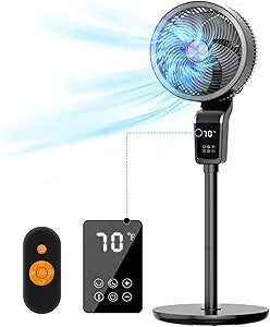 Standing Fan with Remote, Fans Oscillating with 12H Timer, 3 Speeds, Temperature Display, 36-50db Floor Fans for Home Bedroom, Touch+Remote Control, 70┬░+90┬░ Quiet Fan for bedroom