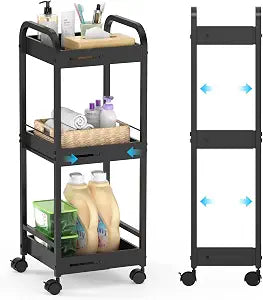 Expandable 3-Tier Metal Slim Rolling Storage Cart with Wheels