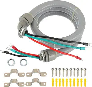 1/2" 4FT Power Whip Assembly Kit, 3 Conductor 10 Gauge A/C Whip Kit