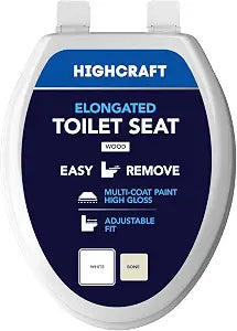 Highcraft W2TSWE Elongated Molded Wood Toilet Seat Easy Remove ? Adjustable Hinge, White
