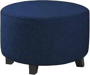 H.VERSAILTEX Ottoman Cover Stretch Ottoman Slipcover Round Ottoman Storage Cover Folding Stool Covers Furniture Protector Cover for Footrest Ottoman Fit Dia 30" - 41", Navy