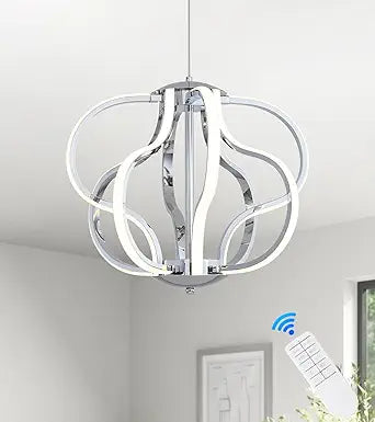 Modern Chrome LED Chandelier with Remote Control, Dimmable LED Chandelier with 3 Color Temperature,8 Lights Hanging Pendant Lights for Dining Room Foyer Entryway Kitchen Living Room