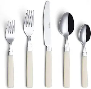 ANNOVA Silverware Set Stainless Steel Colorful Tableware Kitchen Flatware Set Utensils, Includes Dinner Knives, Forks, Spoons, Salad Forks & Dessert Spoons (Cream, 20 Pieces)