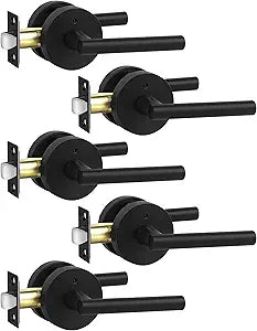 Lethato 5 Packs Black Door Handles Interior, Matte Black Lever Privacy Door Handle for Bathroom, Heavy Duty Zinc Handle Interiors for Bedroom