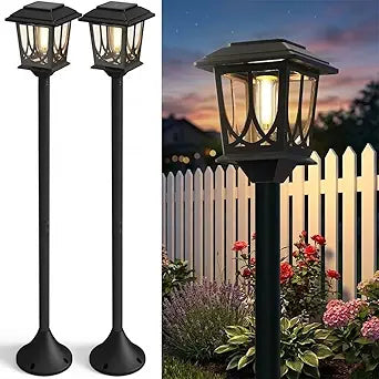 ILANCK 2 Pack Solar Lamp Post Lights Outdoor, 40" H Solar Pole Lights for Outside Dusk to Dawn, Waterproof 3000K Warm White Floor Lamps for Patio Backyard Pathway (No Wiring Needed)