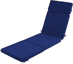 72 x 21 Inch Outdoor Chaise Lounge Cushion - Removable Cover, 4-Section Design, Water-Repellent & Fade-Resistant, 6 Tie Straps, Replacement for Patio & Pool Chairs - Navy
