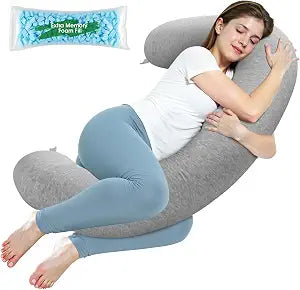 SweetSlubr Memory Foam Body Pillow, Pregnancy Pillows for Sleeping, Long Full Body Pillow for Adults, C-Shaped Maternity Pillow Leg Pillow for Side Sleeper with Adjustable Firmness, 53.2 x 9.8