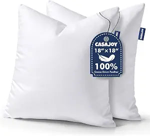 18x18 Pillow Inserts, Set of 2 Down Feather Throw Pillows, 100% Cotton Fabric Soft Decorative Square Pillows Insert for Couch Sofa Bed