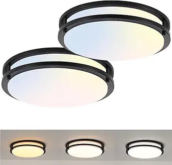 13 Inch Black Flush Mount Ceiling Light 2 Pack, 3CCT LED via Wall Switch Control, Dimmable 20W Modern Ceiling Lamp for Bathroom Bedroom Hallway Living Room
