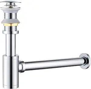 Bathroom Basin Sink Waste P-Trap Drain Kit, Adjustable Bottle Trap with Pop Up Drain Stopper Without Overflow, Chrome