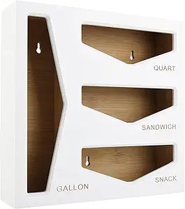 Bamboo Bag Storage Organizer for Kitchen Drawer, Baggie organizer, Compatible with Gallon, Quart, Sandwich and Snack Variety Size Bags (White)