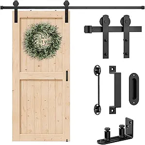 Arti-Life 5ft Sliding Barn Door Hardware Kit Heavy Duty with Adjustable Floor Guide,Door Hook and 2 Handles-Smoothly and Quietly, Easy Installation- Fit 1 3/8-1 3/4" Thickness-Black(I Shape Hanger)