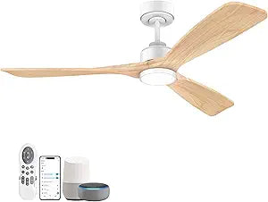Lorpies 52 Inch Wood Smart Ceiling Fans with Lights Remote,Voice Control via WIFI Alexa App,Quiet DC Motor,Outdoor Indoor Ceiling Fan,Dimmable,Modern Light Wood Lighting & Fan for Bedroom Patio Porch