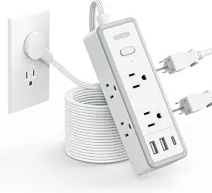 NTONPOWER Power Strip Surge Protector(1080J), Extension Cord 10 FT Flat Plug, 6 Wide outlets with 3 USB Ports (1 USB C), 3 Sided Multi Outlet Extension Cord, Compact Power Strip for Travel, College